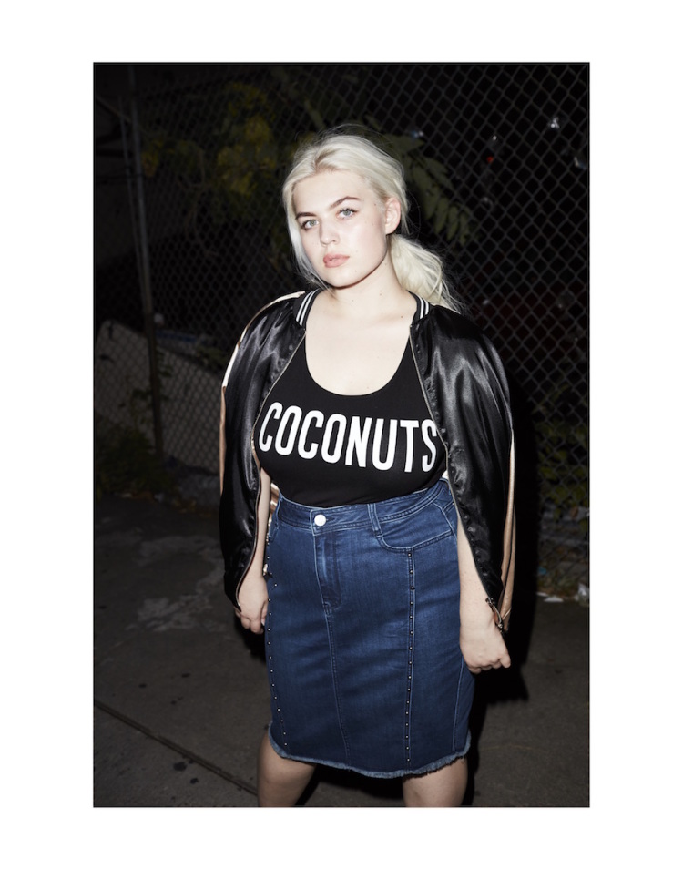Bomber and Bodysuit by Boohoo. Denim Skirt by 6th and Lane. Shoes by Topshop.